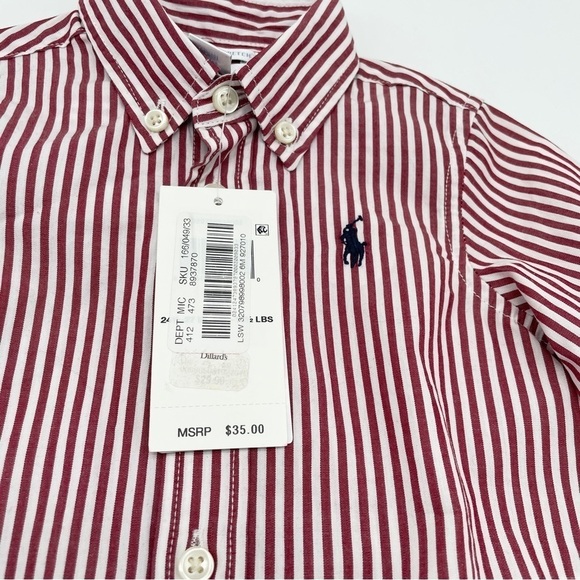 NWT Ralph Lauren Cotton Red Striped Button Down Shirt 6 Months Natural Stretch - Picture 5 of 10